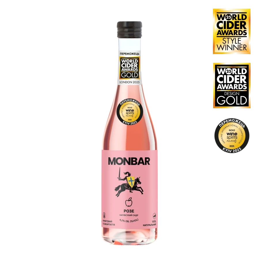 Крафтовий закарпатський напівсухий сидр Monbar Rosé у пляшці